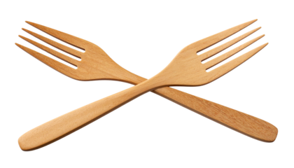 A wooden fork isolated on a white background, perfect for serving salads and other dishes, showcasing a natural and eco-friendly dining option.