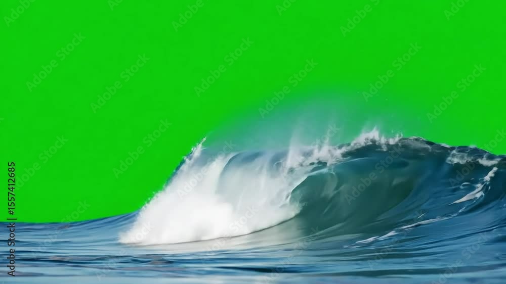 Poster dynamic ocean wave crashing with green screen background for visual effects