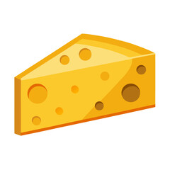 Illustration of a Single Piece of Cheese with Holes Isolated on a White Background with Cat Theme