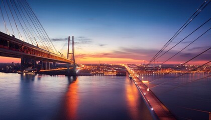 Obraz premium city bridge at night and sunrise