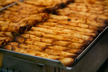 Sigara borek Fried stuffed rolls at the Turkish market in Kreuzberg, Berlin.