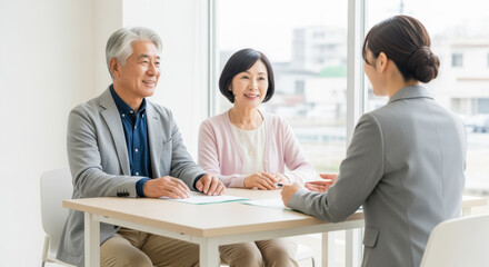 相談するシニア夫婦　保険