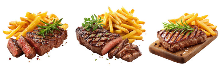 Grilled steak and fries close-up restaurant food photography showcase
