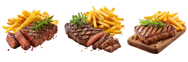 Grilled steak and fries close-up restaurant food photography showcase