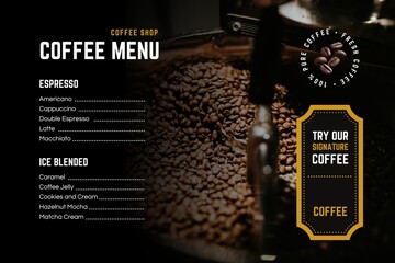 List menu on chalkboard. Drink menu on black background. New menu design template	