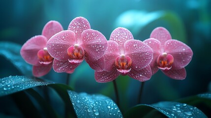 Pink orchids with water droplets