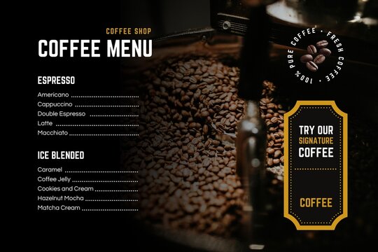 List menu on chalkboard. Drink menu on black background. New menu design template	