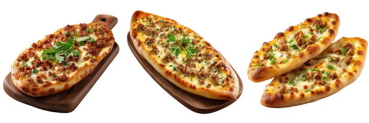 Delicious turkish pide varieties restaurant setting food photography