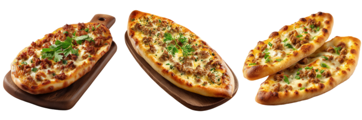 Delicious turkish pide varieties restaurant setting food photography