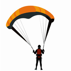 Silhouette of a Parachutist with Orange Parachute on a White Background Illustration