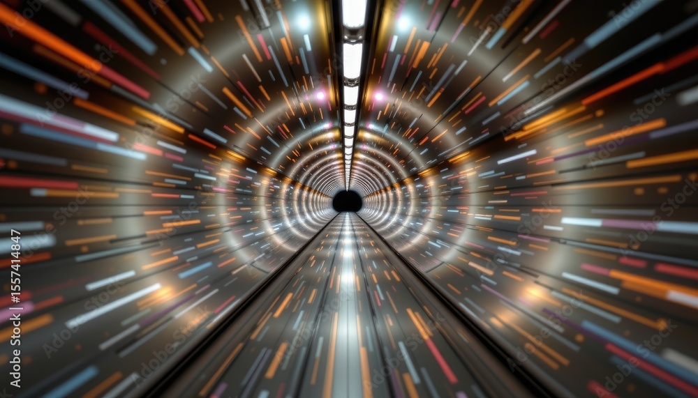Poster abstract light tunnel with dynamic motion effects in dark space