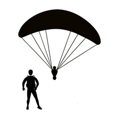 Silhouette of a person skiing paragliding and gliding showcasing extreme sports and outdoor adventures in vector format