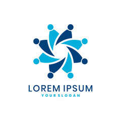 Teamwork logo with a circular abstract human figure symbolizing unity, collaboration and community support.