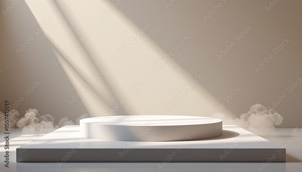 Poster minimalist round display platform with soft light and smoke effect
