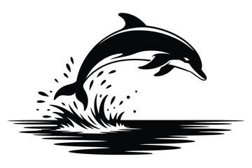 Naklejka premium Black and white dolphin leaping from water illustration