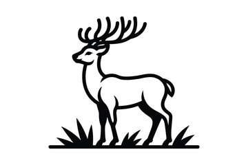 Black and white deer illustration standing in grass