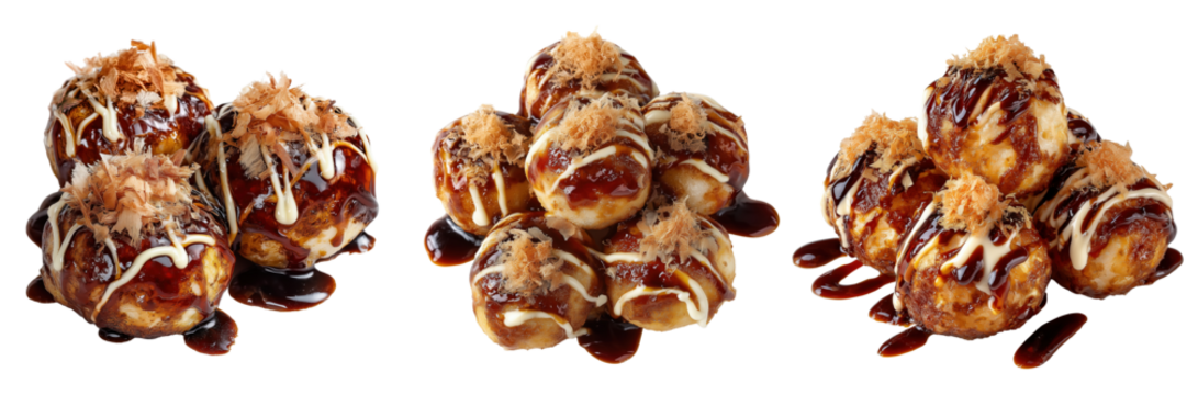 Delicious takoyaki balls japanese street food urban market close-up