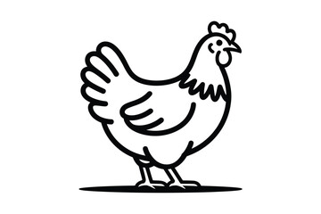 Black and white hen illustration on a white background