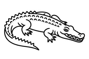 Obraz premium Black and white illustration of a crocodile with jagged spine and open mouth