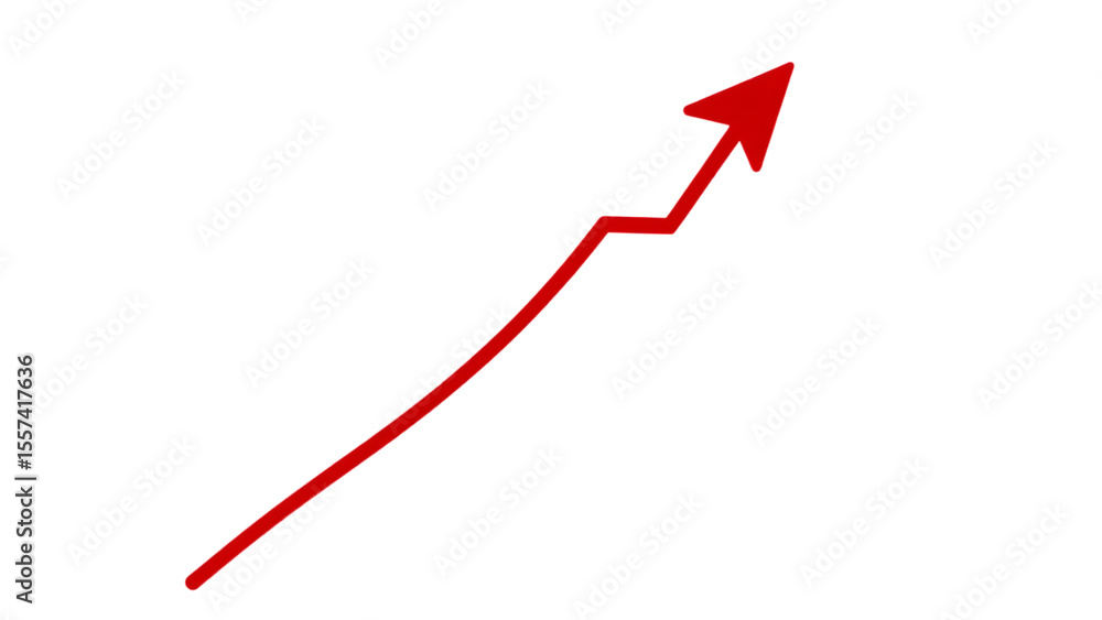 Poster red upward arrow graph showing rising trend isolated on white or transparent background