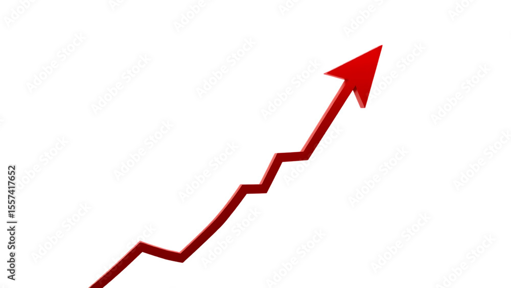 Poster red upward arrow graph showing rising trend isolated on white or transparent background