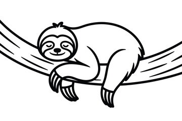 Obraz premium Black and white illustration of a sloth sleeping on a tree branch
