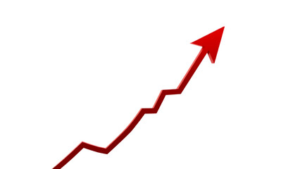Red upward arrow graph showing rising trend isolated on white or transparent background