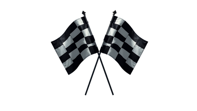 Two crossed checkered racing flag isolated on transparent background
