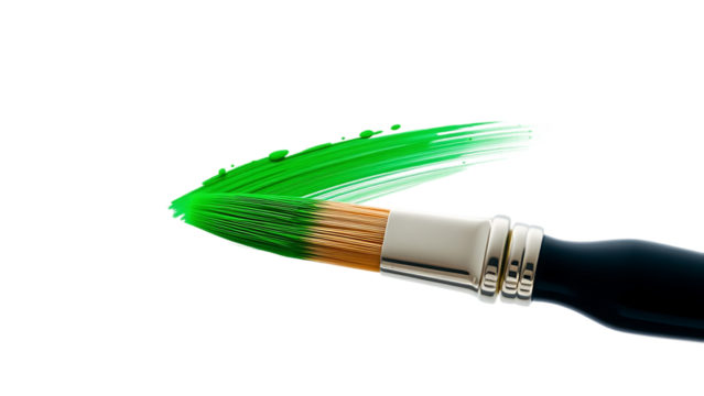 Green paint brush stroke isolated on transparent background