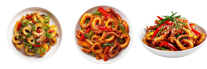 Sizzling stir-fried octopus vibrant asian cuisine food photography