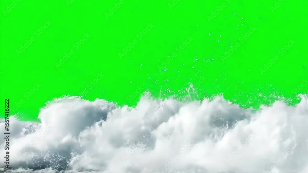 Poster powerful ocean wave crashing with green screen background for visual effects compositing and post-pr