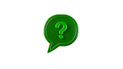 3d green speech bubble with question mark icon isolated on transparent background