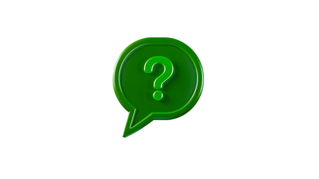 3d green speech bubble with question mark icon isolated on transparent background