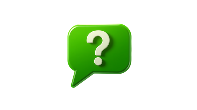 3d green speech bubble with question mark icon isolated on transparent background