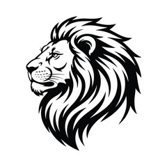 Fototapeta premium Black and white lion head profile graphic on white background