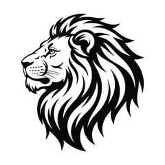 Black and white lion head profile illustration on white background
