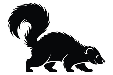 Black and white skunk illustration on white background