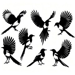Obraz premium Flying bird silhouettes with feathered wings, an illustration of freedom