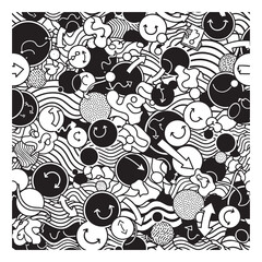 Abstract black and white doodle pattern design