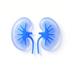 Obraz premium A 3D rendering of a pair of human kidneys. The kidneys are depicted as translucent, light-blue structures, highlighting the intricate internal details. 