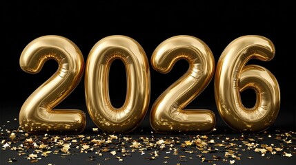 Golden 2026 numerals stand out in a cheerful, festive design, capturing the bright energy of New Year’s Eve parties and celebratory moments.
