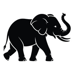 Obraz premium Black Elephant Silhouette Walking with Trunk Raised 1