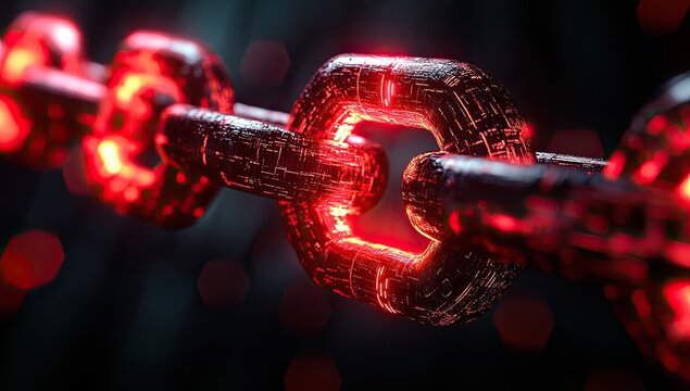 A glowing red metal chain link - Powered by Adobe
