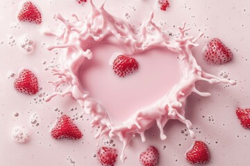 Heart-Shaped Strawberry Milk Splash: Dynamic Pink Liquid Art