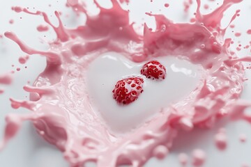 Heart-Shaped Strawberry Milk Splash: Dynamic Pink Liquid Art