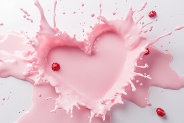 Heart-Shaped Strawberry Milk Splash: Dynamic Pink Liquid Art