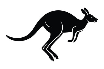 Obraz premium Black Kangaroo Silhouette Jumping on White Background