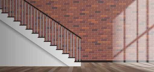 modern empty room interior design with brick wall  staircase window light vector illustration