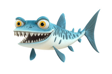 Obraz premium Barracuda darting quickly 3d cartoon character on white background