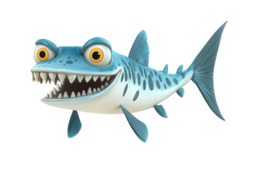 Barracuda darting quickly 3d cartoon character on white background